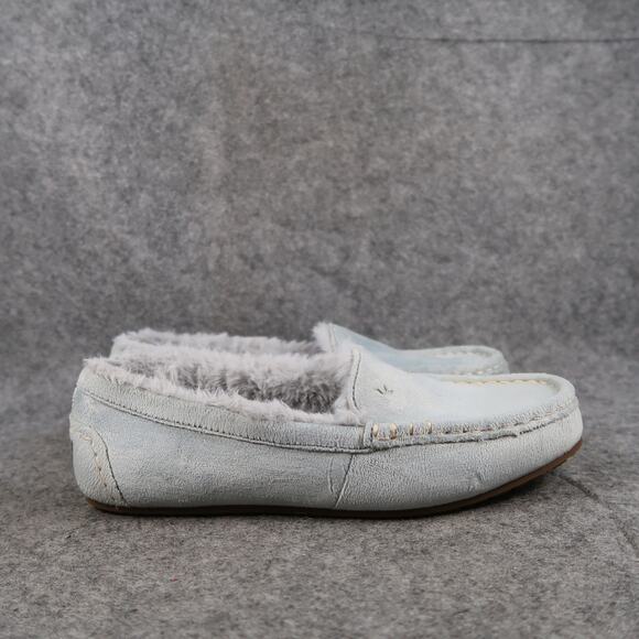 Ugg Shoes Kids 4 Slippers Koolaburra Riley Shimmer Moccasin Loafer Slip On Blue - Picture 1 of 12